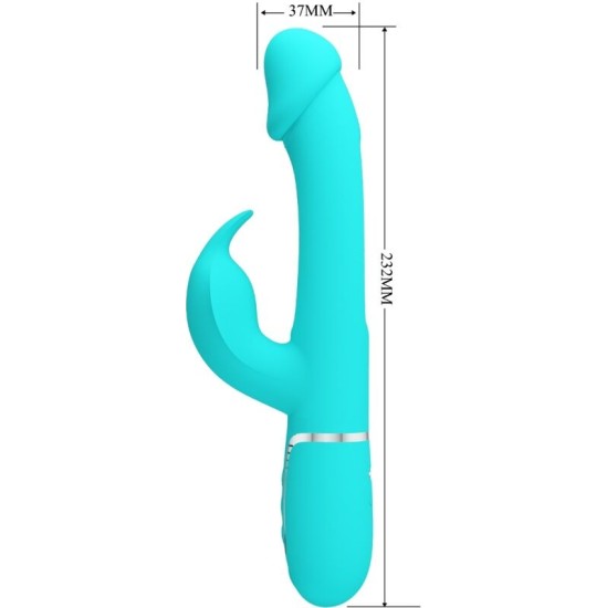 Pretty Love Flirtation PRETTY LOVE — KAMPAS RABBIT 3 IN 1 DAUDZFUNKCIJAS VIBRATORS AR MĒLES AQUA GREEN