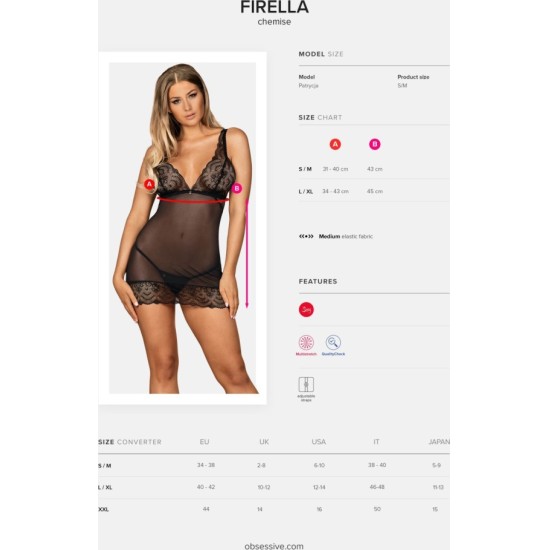 Obsessive FIRELLA NAKTINĖS MARŠKINĖLIAI IR STRIPŠČIAI - 40-42 L/XL