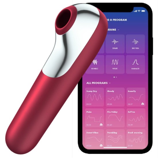 Satisfyer Connect SATISFYER DUAL LOVE VIBRATOR AND SUCTIONER WITH PULSED AIR RED