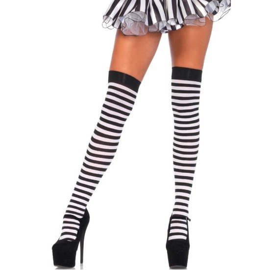 Leg Avenue Hosiery LEG AVENUE - BLACK/WHITE STRIPED HIGH SOCKS