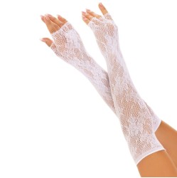 Leg Avenue Hosiery LEG AVENUE - FLORAL NETWORK FINGERLESS GLOVES WHITE