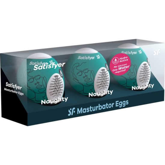 Satisfyer 3 VIENŲ PAKUOTĖS MASTURBATORIAUS KIAUŠINIAI NAUGHTY