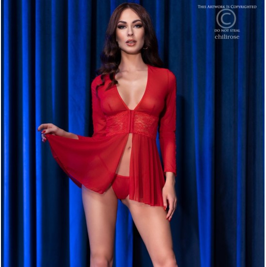 Chilirose NAKTINĖS MARŠKINĖLIAI IR TIRŠTELĖS CR-4469 RED - 40 L