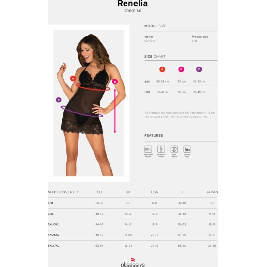 Obsessive RENELIA NAKTINĖS MARŠKINĖLIAI IR STRIPŠČIAI - 40-42 L/XL