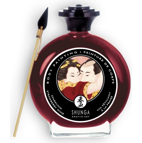 Shunga Erotic Art SHUNGA dzirkstošā zemeņu vīna ķermeņa apgleznošana 100ml
