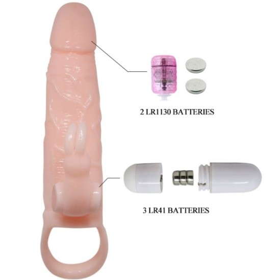 Baile For Him BRAVE MAN PENIS COVER WITH RABBIT AND DOUBLE ENGINE FLESH 16.5 CM