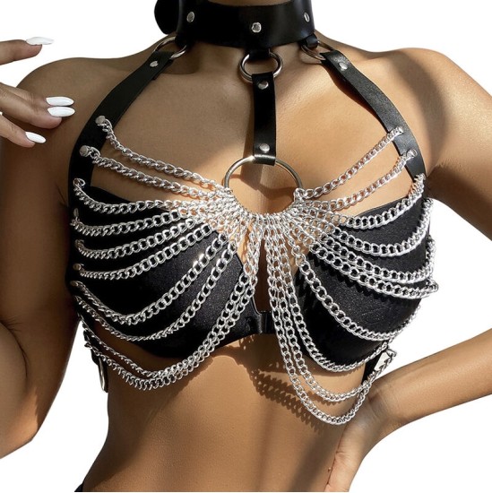 Subblime Fetish SUBBLIME - CHEST HARNESS WITH BIG RING CHAINS ONE SIZE