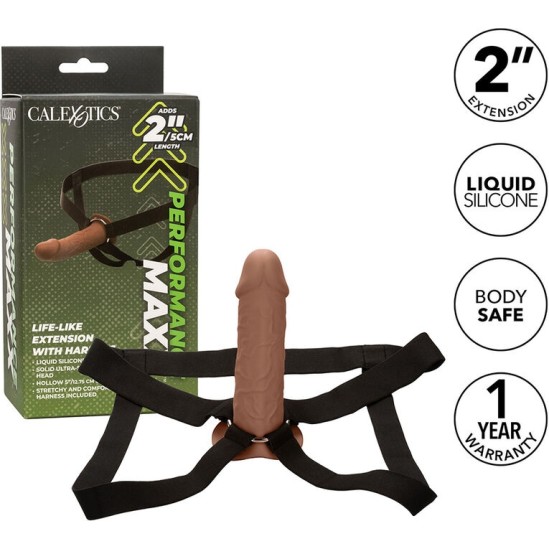 California Exotics PERFORMANCE MAXX LIFE-LIKE EXTENSION WITH HARNESS BROWN SKIN