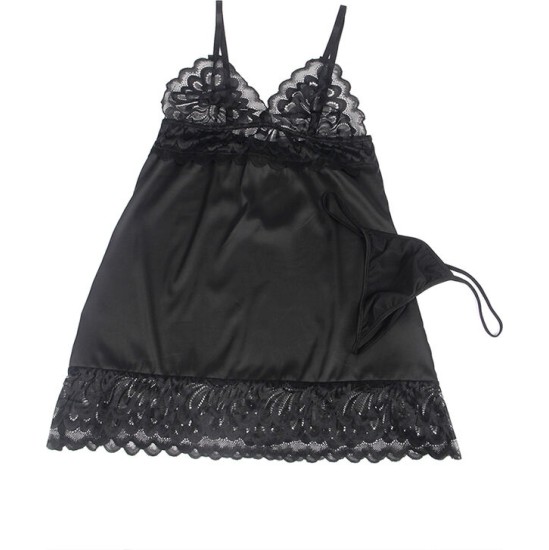 Subblime Babydolls SUBBLIME - BABYDOLL WITH FLORAL PRINT CHEST BLACK L/XL