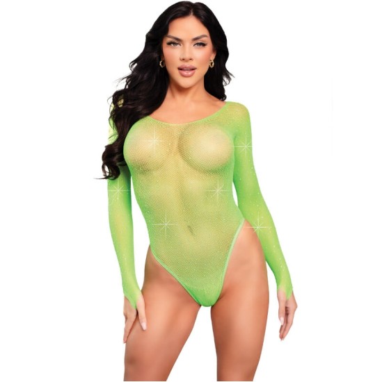 Leg Avenue Teddies LEG AVENUE - CRYSTALIZED LONG SLEEVE BODYSUIT GREEN