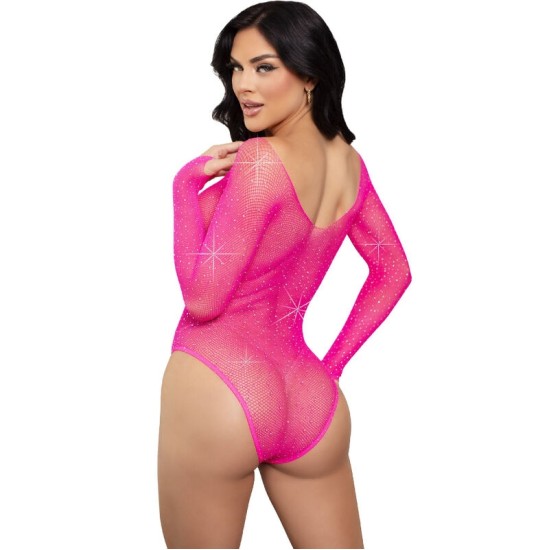 Leg Avenue Teddies LEG AVENUE — KRISTALIZĒTS BODYSUIT AR GARĀM PIEKĀRŅĀM FUCHSIA