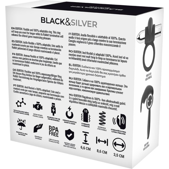 Black&Amp;Silver BURTON RECHARGEABLE RING 10 VIBRATION MODES