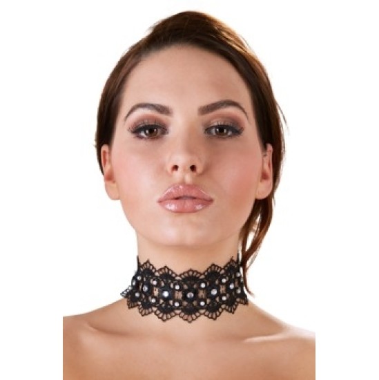 Cottelli Accessoires Siuvinėti Choker + Kalnų krištolas