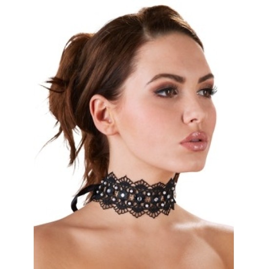 Cottelli Accessoires Siuvinėti Choker + Kalnų krištolas