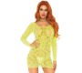 Leg Avenue Dresses LEG AVENUE - CROCHET LACE LONG SLEEVE MINI DRESS NEON ONE SIZE