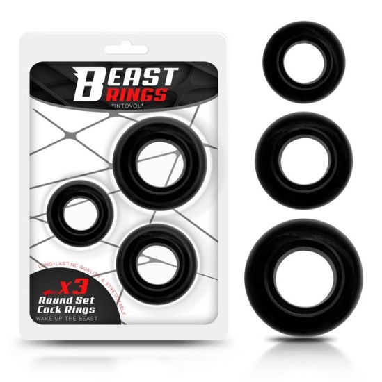 Beast Rings 3 gaiļa gredzenu komplekts, elastīgs melns