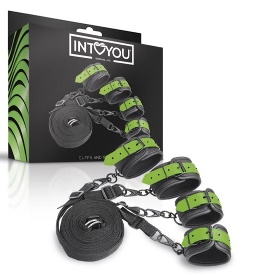 Intoyou Shining Line Glow in the Dark Cuffs and Restraints Bed Set