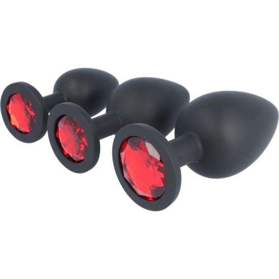 Virgite - Essentials SET PLUG X3 E13 BLACK-RUBY SILIKONA