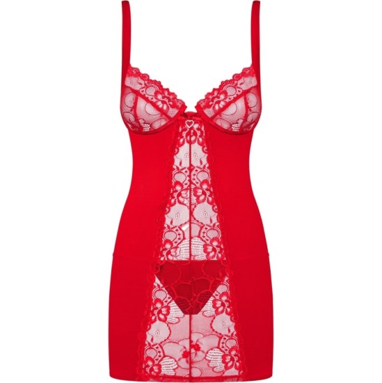 Obsessive HEARTINA CHEMISE & THONG RED S/M