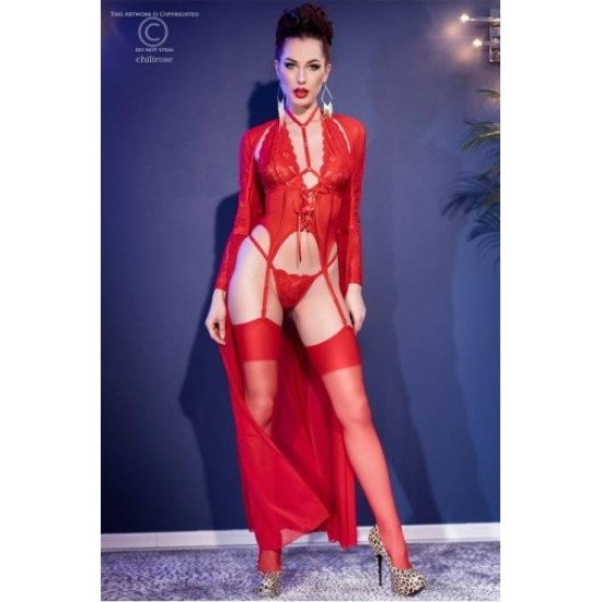 Chilirose CR4419 BODY WITH THONG AND RED STOCKINGS L