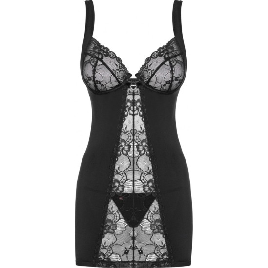 Obsessive HEARTINA CHEMISE & THONG BLACK S/M