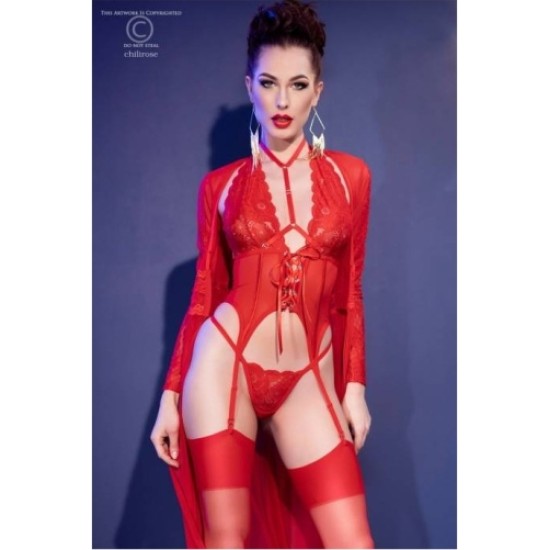 Chilirose CR4419 BODY WITH THONG AND RED STOCKINGS L