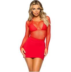 Leg Avenue Chemises LEG AVENUE - FISHNET LONG SLEEVE T-SHIRT RED
