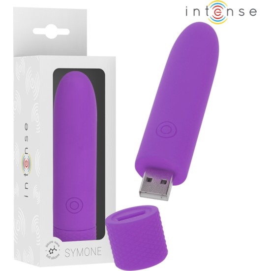 Intense Fun INTENSE — SYMONE USB UZLĀDĒJAMS VIBRĒJOŠS BULLET 8 VIBRATIONS PURPLE 10 x 2,2 CM