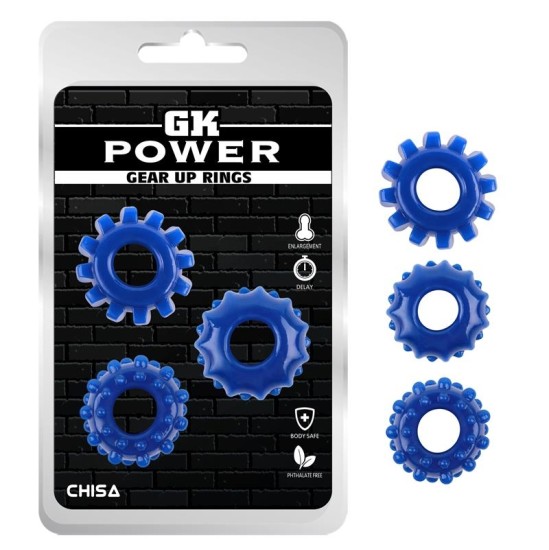 Chisa Kit 3 Cock Ring Gear Up Blue