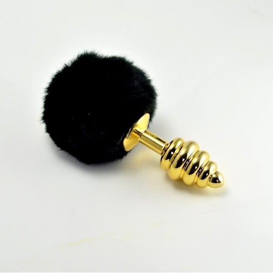 Lovetoy Metal Spiral Butt Plug with Black Pompon