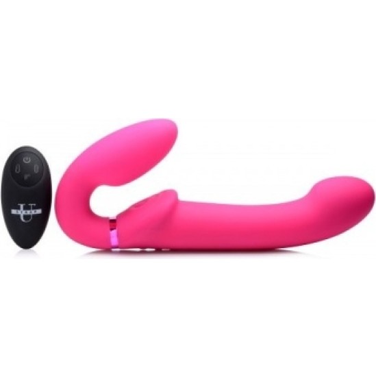 Xr - Strap U DOUBLE INFLATABLE HARNESS W/ REMOTE AND PINK USB CLITORIS PUSHBUTTON