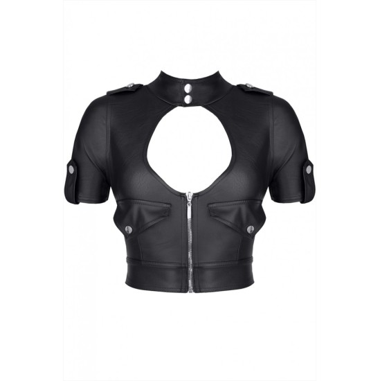 Demoniq ENRICA TOP WITH ZIPPER BLACK MILITARY STYLE L