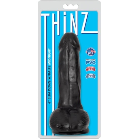 Xr - Thinz PLĀNS DILDO AR PLĀNĪTĀM sēkliniekiem, MELNS 15'25 CM