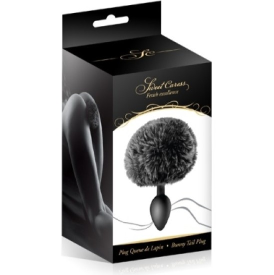 Sweet Caress SILICONE PLUG BLACK POMPOM