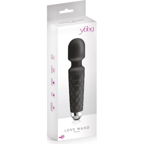 Yoba MELNS UZLĀDĒJAMS SILIKONA LOVE WAND VIBRATORS