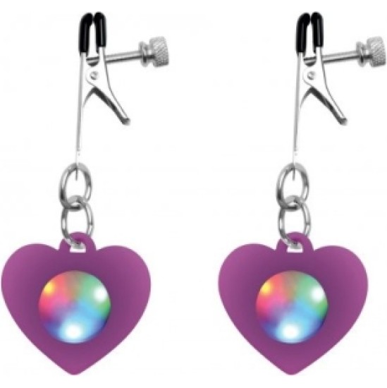 Xr - Charmed LIGHT UP HEART SILICONE NIPPLE CLAMPS WITH LED LIGHT