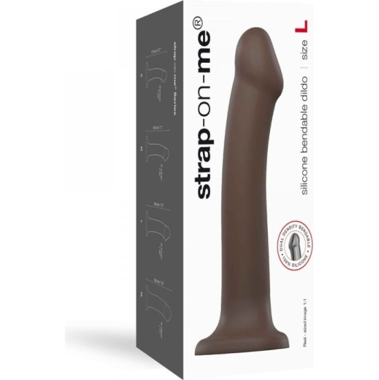 Strap-On-Me DILDO AR piesūcekni PIEMĒROTA IEKĀRTA DUAL BLĪVUMA FLEXIBLE ŠOKOLĀDE L