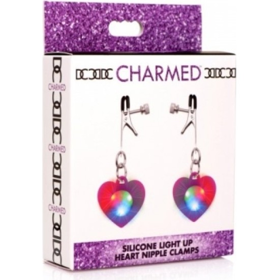 Xr - Charmed LIGHT UP HEART SILICONE NIPPLE CLAMPS WITH LED LIGHT