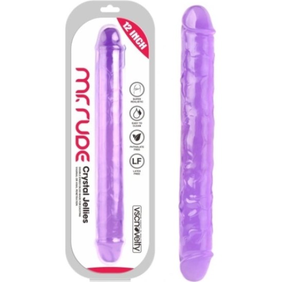 Vscnovelty REĀLISTS PENIS KRISTĀLA ŽELEJIJAS PURPURA 30,5 CM