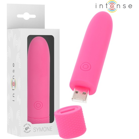 Intense Fun INTENSE — SYMONE USB UZLĀDĒJAMS VIBRĒJOŠS BULLET 8 VIBRATIONS PINK 10 x 2,2 CM