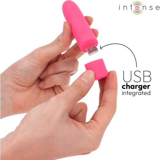 Intense Fun INTENSE — SYMONE USB UZLĀDĒJAMS VIBRĒJOŠS BULLET 8 VIBRATIONS PINK 10 x 2,2 CM