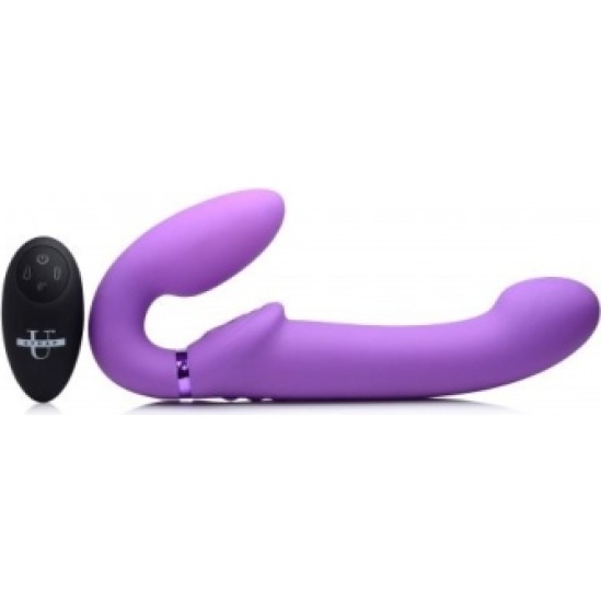 Xr - Strap U DOUBLE INFLATABLE HARNESS W/ REMOTE AND USB CLITORIS PUSH LILAC