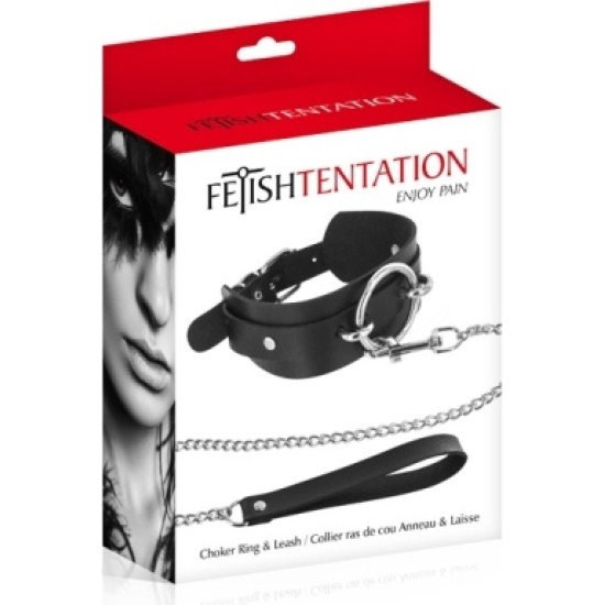 Fetish Tentation ADJUSTABLE BLACK COLLAR WITH RING AND STRAP