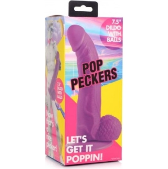 Xr - Pop Peckers REĀLISTS DILDO AR sēkliniekiem 19 CM PURPURA