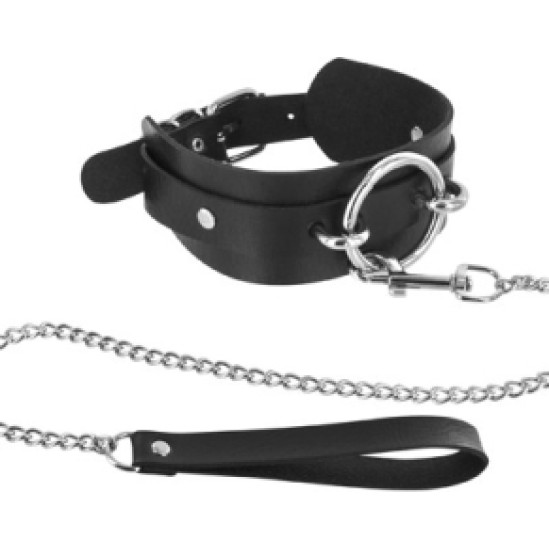 Fetish Tentation ADJUSTABLE BLACK COLLAR WITH RING AND STRAP