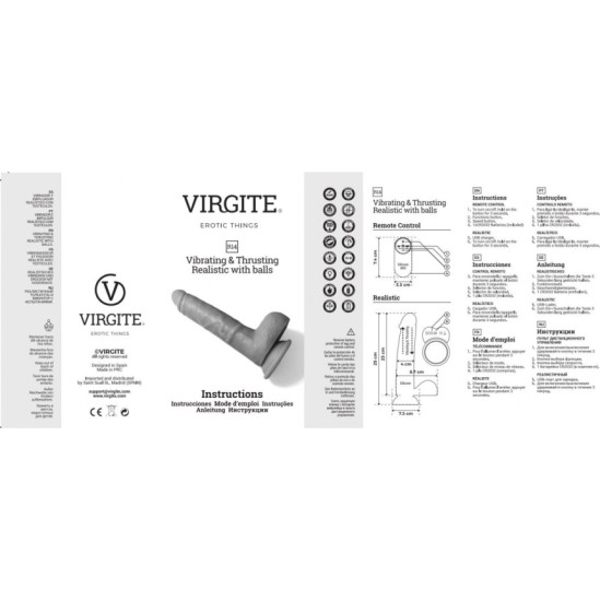 Virgite - Realistics РЕАЛИСТИЧНЫЙ ВИБРАТОР ВВЕРХ И ВНИЗ R14 ДЮЙМОВ 23 СМ С ДИСТАНЦИОННЫМ УПРАВЛЕНИЕМ