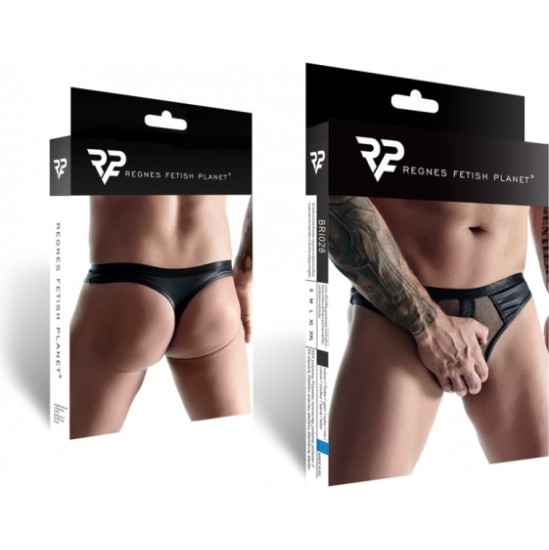 Demoniq WETLOOK THONG WITH MESH BLACK S