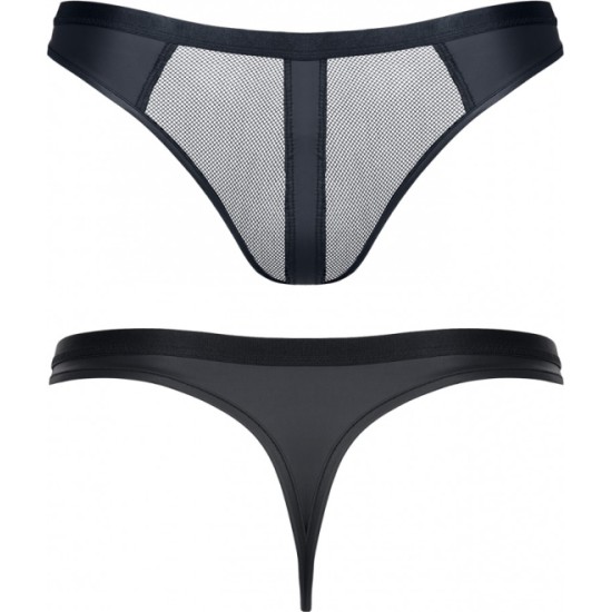 Demoniq WETLOOK THONG WITH MESH BLACK S