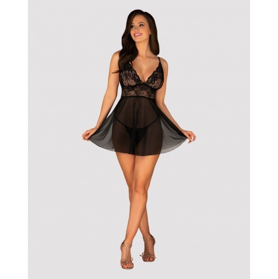 Obsessive IDILLIA BABYDOLL & THONG BLACK S/M