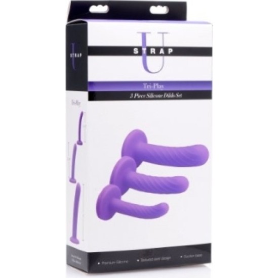 Xr - Strap U KOMPLEKTS X 3 LILAC SILIKONA DILDOS TRI-PLAY IEKĀRTIEM